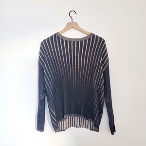Peruvian Connection Gray Striped Pima Cotton Crew Neck Sweater